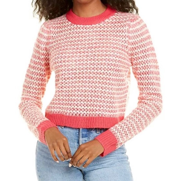 WAYF Open Knit Pink And White Crewneck Sweater - Picture 1 of 8